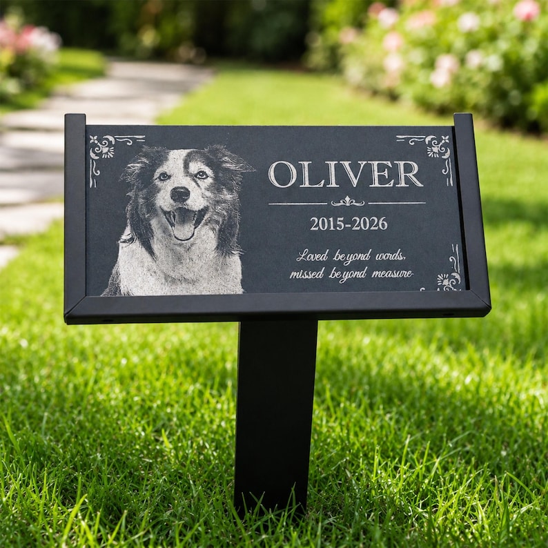 Personalized Pet Memorial Stone, Custom Dog Grave Marker, Photo Engraving Garden Stone, Cat Sympathy Gift