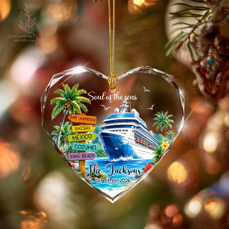 Custom Cruise Travel Adventure Ornament, Traveling Destination Glass Ornament, Travel Gift, Cruise Ship Keepsake