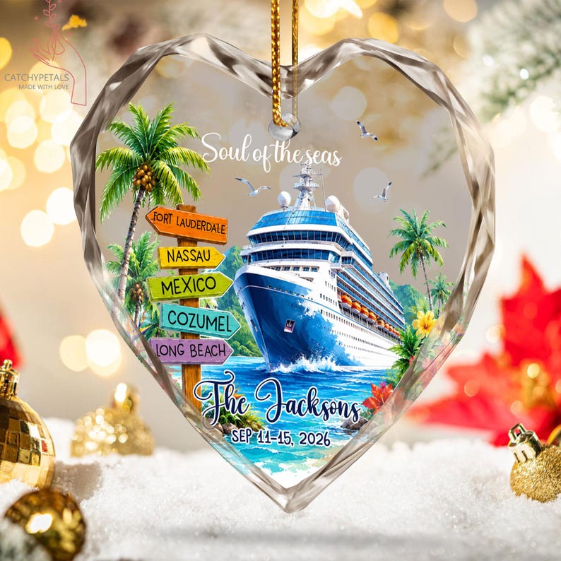 Custom Cruise Travel Adventure Ornament, Traveling Destination Glass Ornament, Travel Gift, Cruise Ship Keepsake