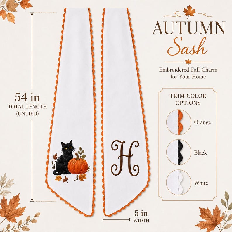 Personalized Halloween Wreath Sash, Black Cat Pumpkin Door Bow, Halloween Sash, Wreath Sash, Door Bow
