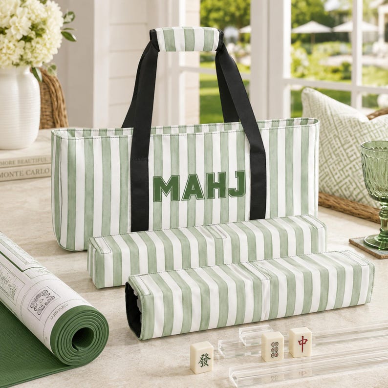 Mahjong Bag Set Personalized, Custom Mahj Storage Tote, Mahjong Tile Bag, Rack Pusher Case