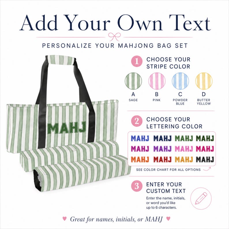 Mahjong Bag Set Personalized, Custom Mahj Storage Tote, Mahjong Tile Bag, Rack Pusher Case