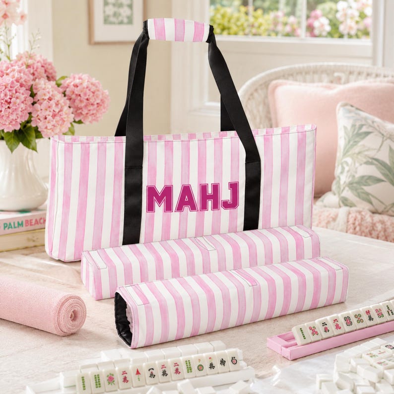 Mahjong Bag Set Personalized, Custom Mahj Storage Tote, Mahjong Tile Bag, Rack Pusher Case