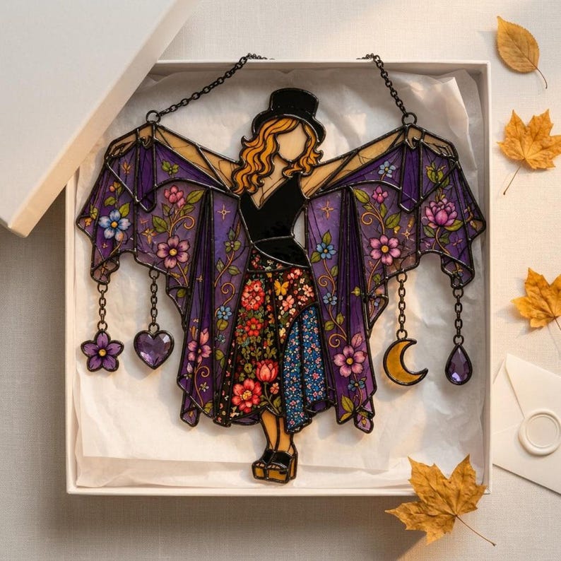Stevie Nicks Inspired Acrylic Suncatcher, Witchy Window Hanging, Faux Stained Glass Decor