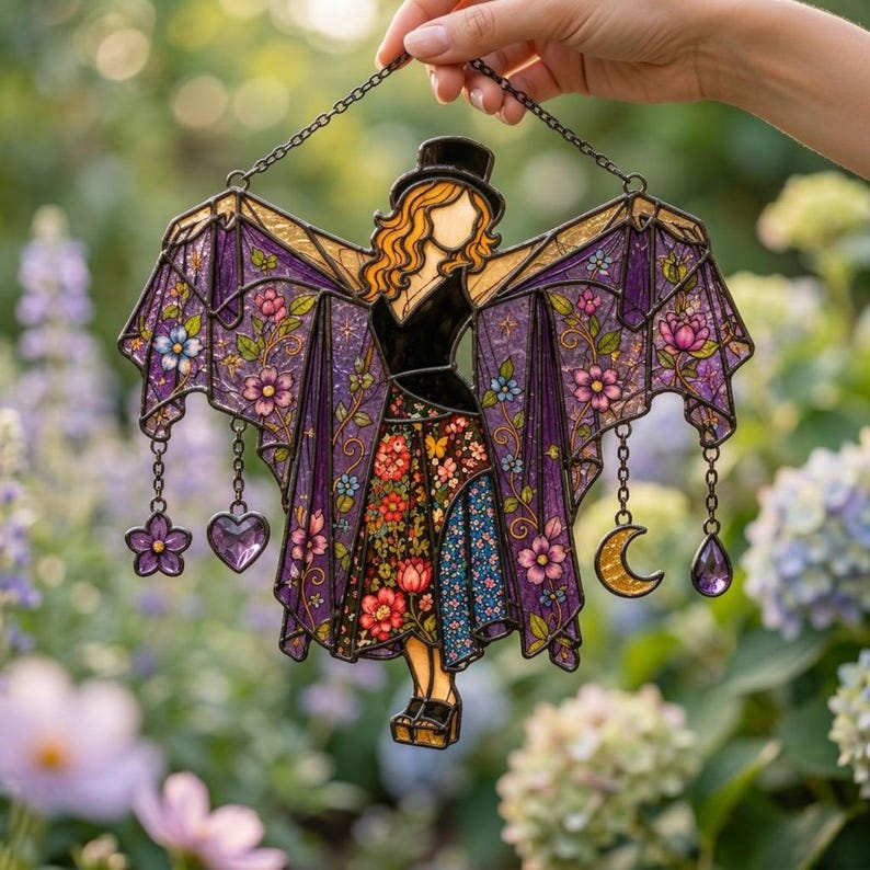 Stevie Nicks Inspired Acrylic Suncatcher, Witchy Window Hanging, Faux Stained Glass Decor
