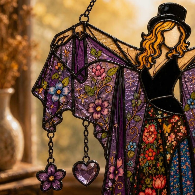 Stevie Nicks Inspired Acrylic Suncatcher, Witchy Window Hanging, Faux Stained Glass Decor