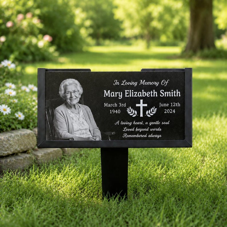 Personalized Photo Memorial Stone, Custom Granite Grave Marker, Garden Stone, Headstone for Cemetery