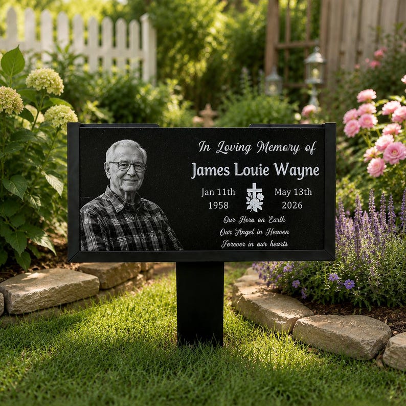 Personalized Photo Memorial Stone, Custom Granite Grave Marker, Garden Stone, Headstone for Cemetery