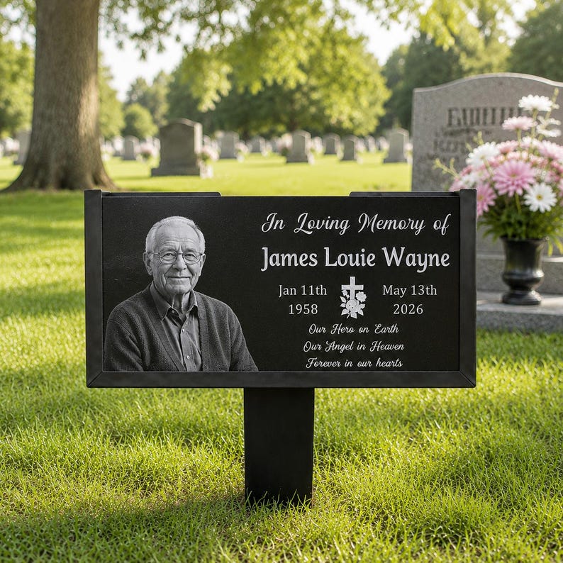 Personalized Photo Memorial Stone, Custom Granite Grave Marker, Garden Stone, Headstone for Cemetery
