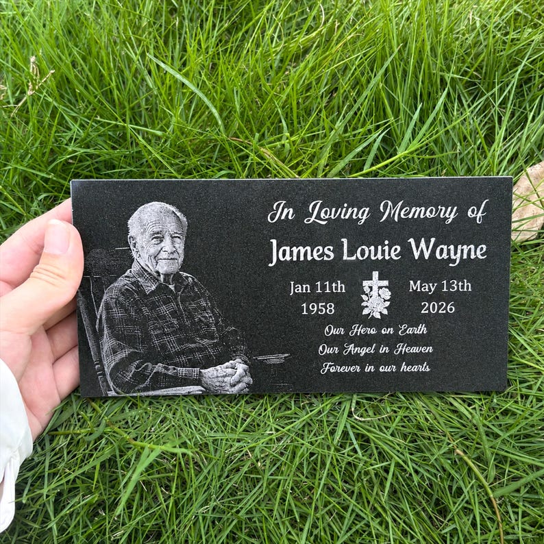 Personalized Photo Memorial Stone, Custom Granite Grave Marker, Garden Stone, Headstone for Cemetery