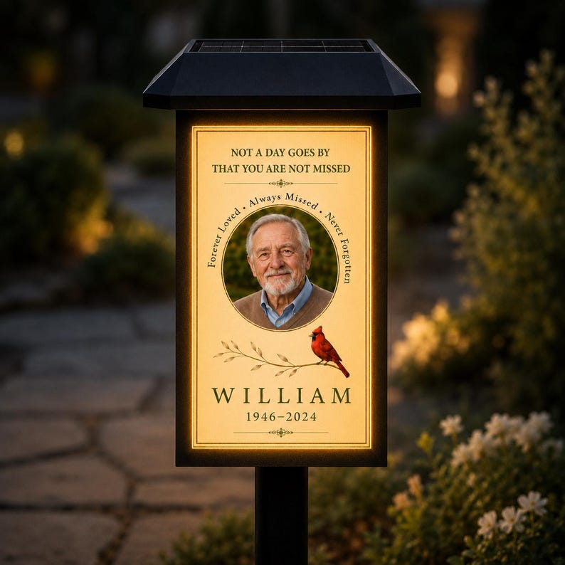 Personalized Memorial Solar Lantern, Custom Photo Garden Stake Light, Waterproof Gravesite Decoration
