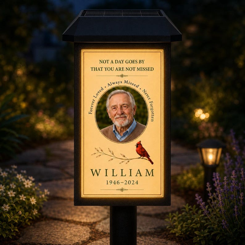 Personalized Memorial Solar Lantern, Custom Photo Garden Stake Light, Waterproof Gravesite Decoration