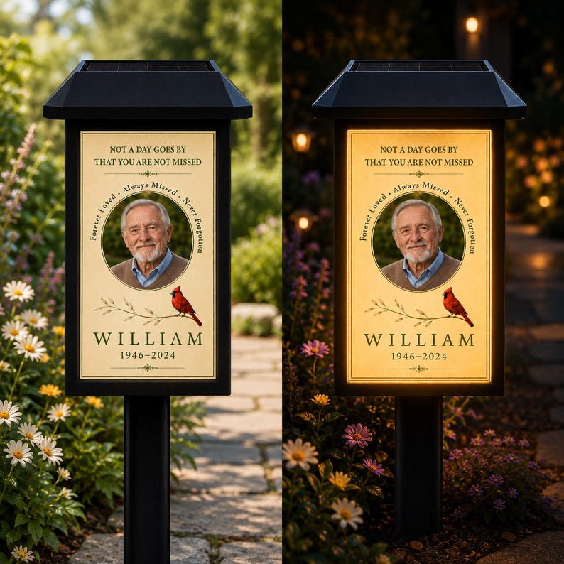 Personalized Memorial Solar Lantern, Custom Photo Garden Stake Light, Waterproof Gravesite Decoration