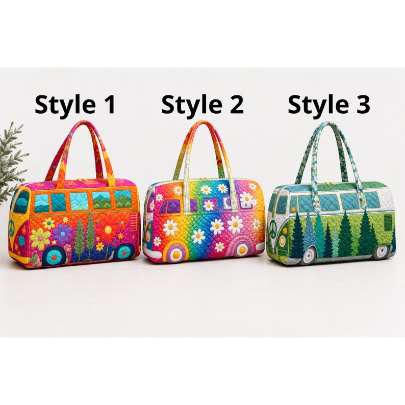 Boho Van Duffel Bag, Personalized Quilted Weekender, Colorful Travel Carryall