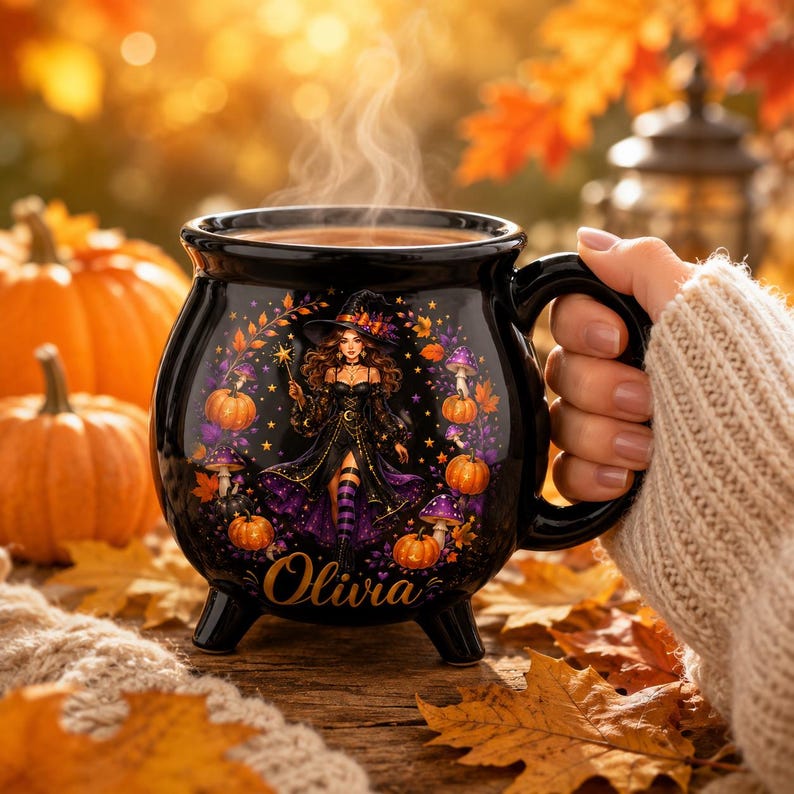Personalized Witch Cauldron Mug, Custom Halloween Witchy Cup, Gothic Fall Drinkware, Halloween Gifts