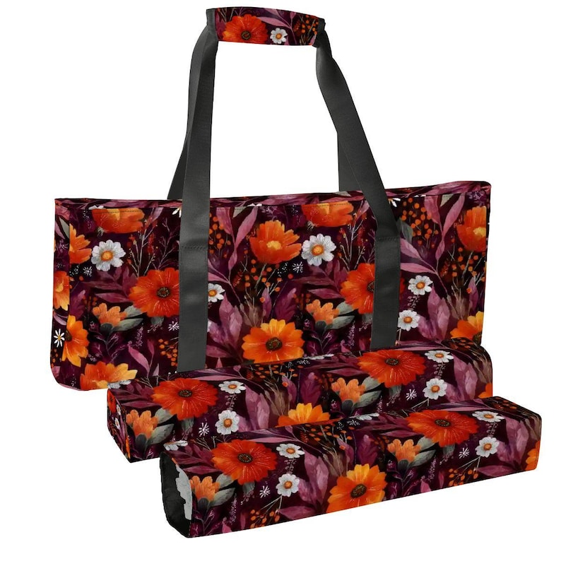 Autumn Ember Mahjong Bag Set, Orange Floral Mahjong Storage Bag, Fall Botanical Mahjong Tote, Mahjong Tile Bag
