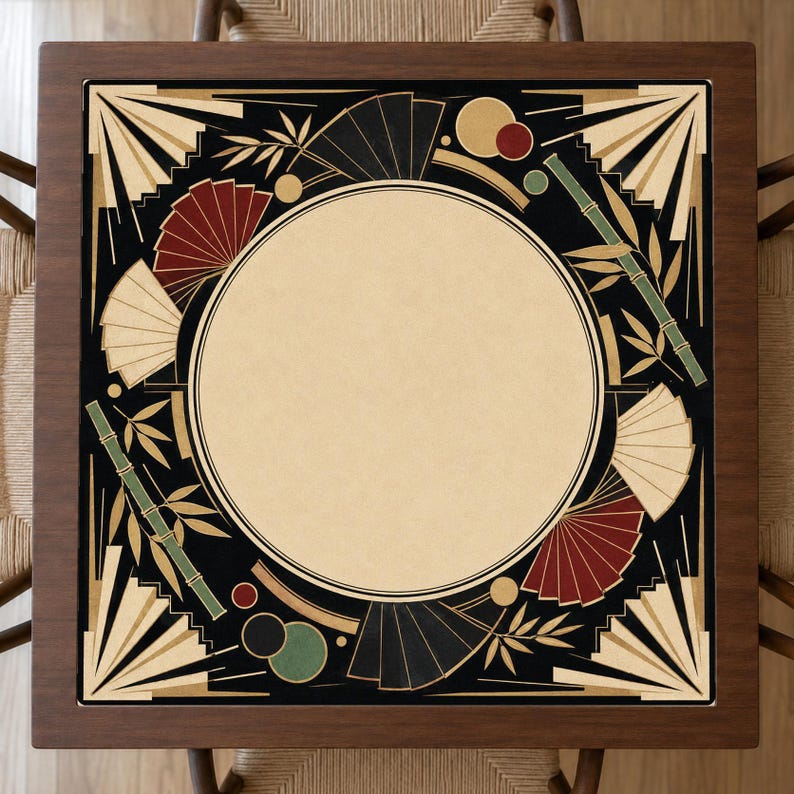 Art Deco Mahjong Mat, Black Gold Shanghai Mahjong Table Mat, Game Mat