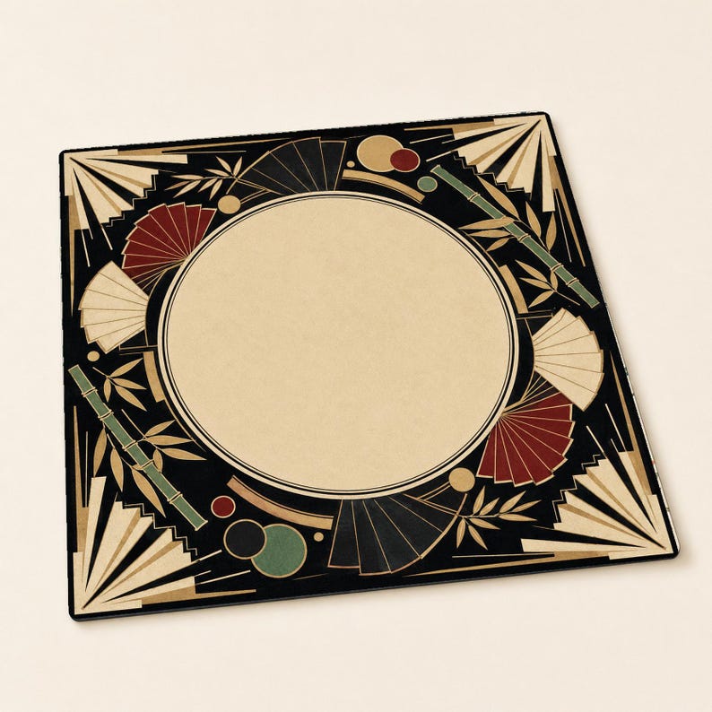Art Deco Mahjong Mat, Black Gold Shanghai Mahjong Table Mat, Game Mat