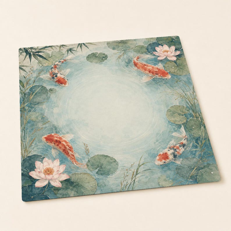 Koi Water Lily Mahjong Mat, Japanese Pond Mahjong Table Mat
