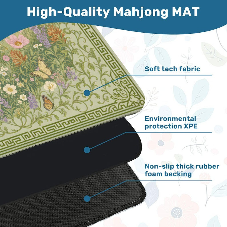 Sage Green Mahjong Mat with Western Mountain Scene