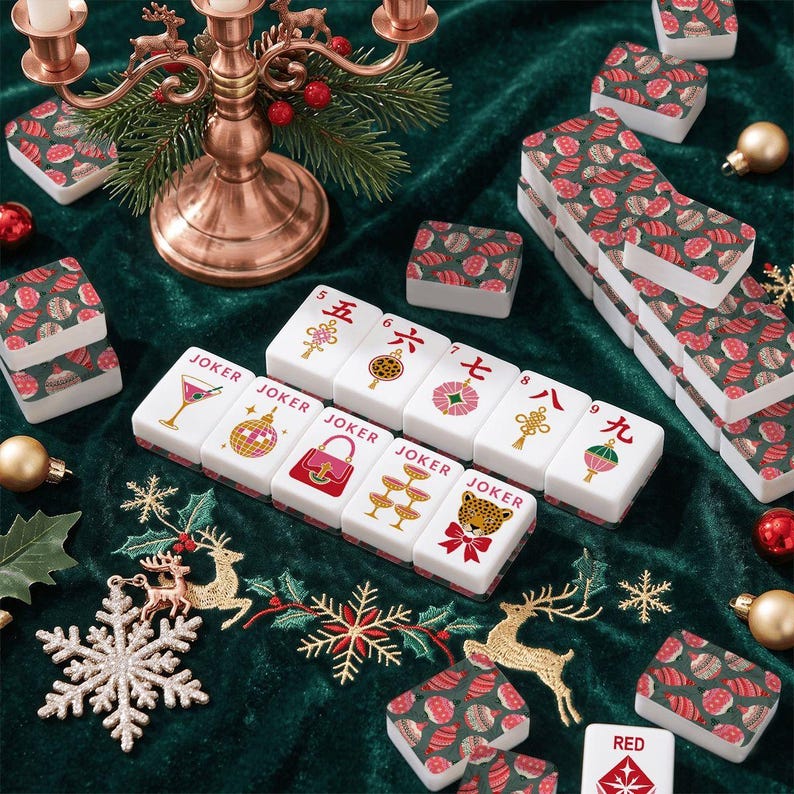 Christmas Mahjong Tiles Set, Girly Christmas Mahjong Tiles, Holiday Mahjong Tiles, Festive Holiday Mahjong