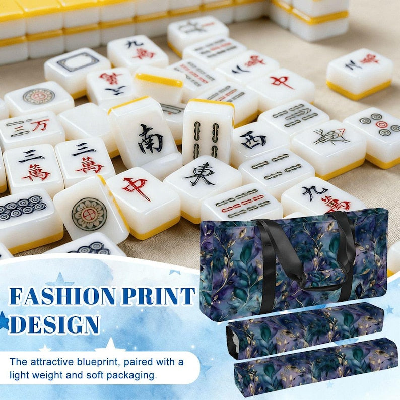 Blue Botanical Mahjong Bag Set, Navy Floral Mahjong Storage Bag, Watercolor Leaf Mahjong Tote, Elegant Mahjong Bag