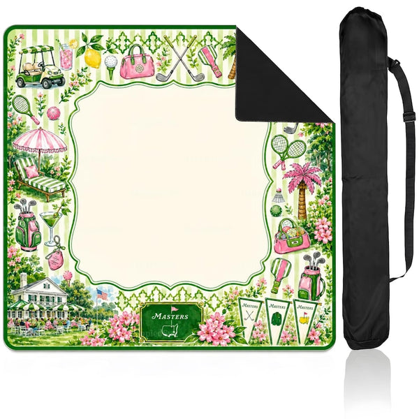Preppy Golf Mahjong Mat, Country Club Chic Decor Pink & Green Golf Lover Gift, Grandmillennial Style