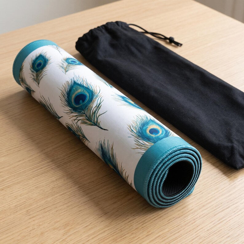 Peacock Feather Mahjong Mat, Non-Slip Game Table Mat