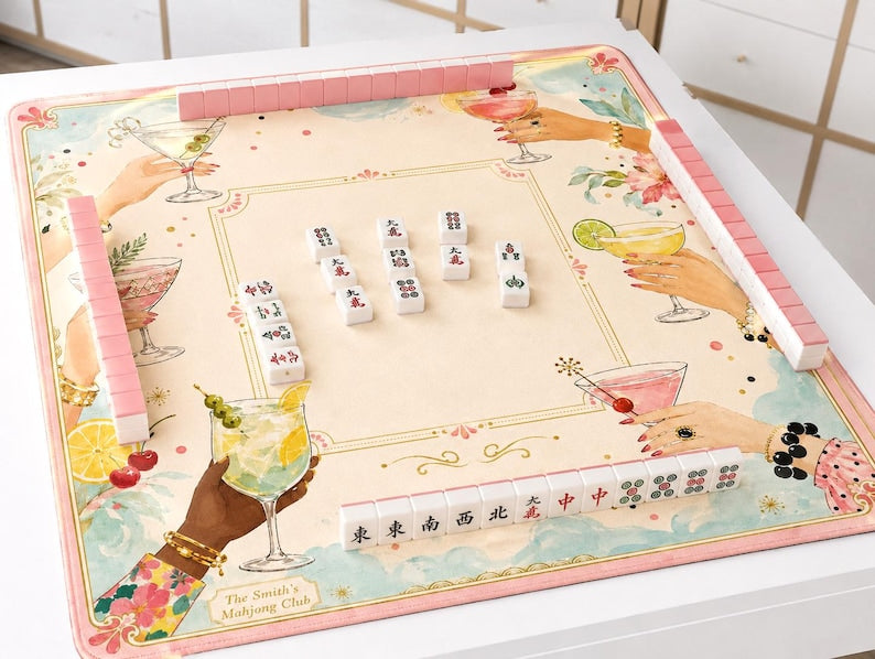 Cocktail Party Mahjong Mat, Happy Hour Game Night Decor, Martini & Citrus Table Mat, Girls Night Gift