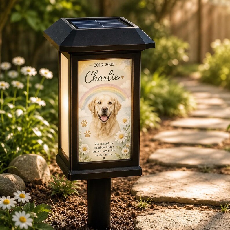 Personalized Pet Memorial Solar Lantern, Custom Dog Memorial Garden Light, Sympathy Gift for Dog Loss