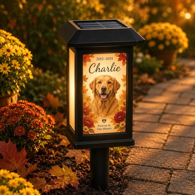 Personalized Pet Memorial Solar Lantern, Custom Dog Memorial Garden Light, Sympathy Gift for Dog Loss