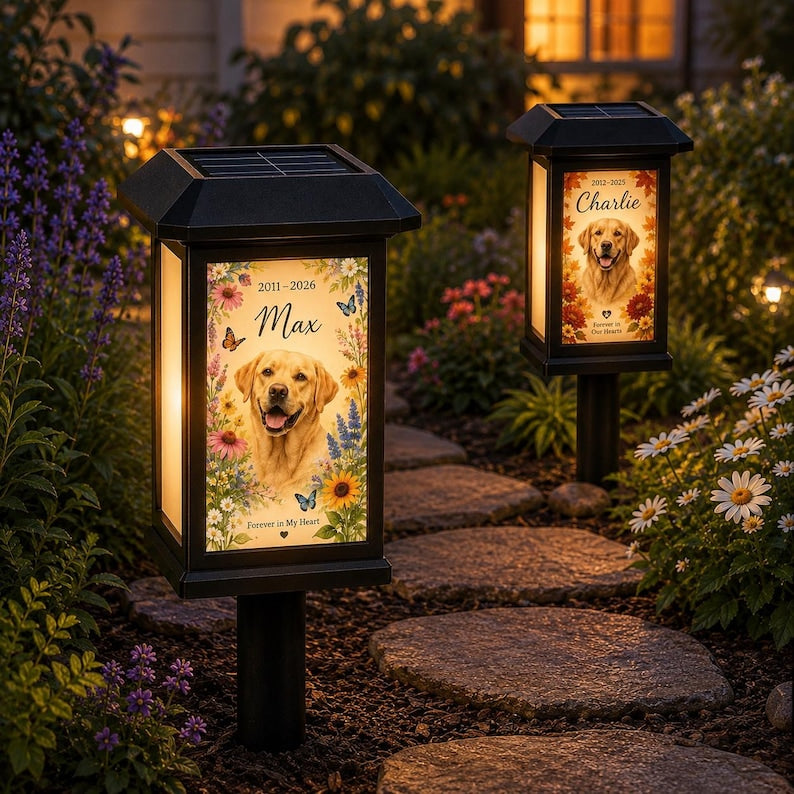 Personalized Pet Memorial Solar Lantern, Custom Dog Memorial Garden Light, Sympathy Gift for Dog Loss