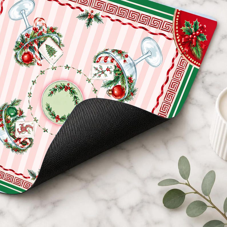 Christmas Toile Chinoiseries Mahjong Mat, Santa Tree Tartan Game Mat, Preppy Holiday Mahjong Gift, Non Slip Table Cover