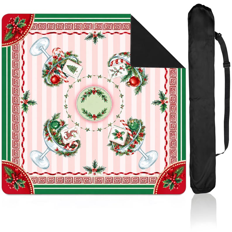 Christmas Toile Chinoiseries Mahjong Mat, Santa Tree Tartan Game Mat, Preppy Holiday Mahjong Gift, Non Slip Table Cover