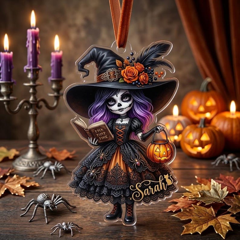 Little Witch Personalized Witch Custom Shaped Ornament, Tree Decor, Creepy Witchy Ornament for Wiccan