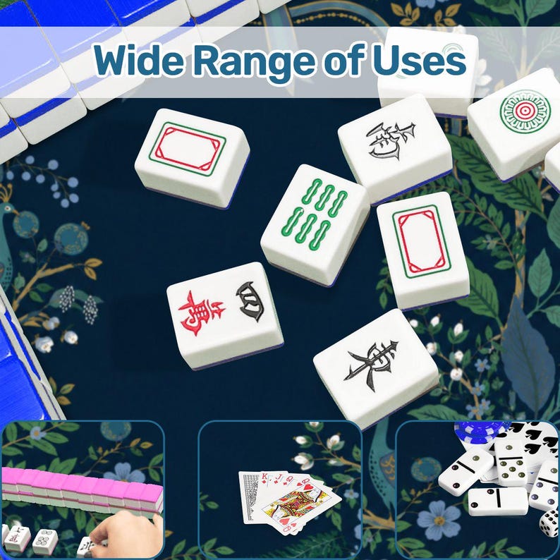 Navy Peacock Mahjong Mat, Midnight Botanical Mahjong Mat, Floral Garden Playing Mat, Elegant Mahjong Gift