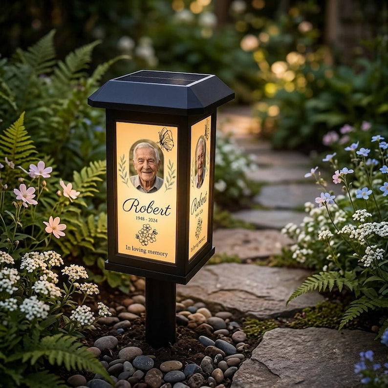 Personalized Memorial Garden Solar Light, Custom Photo Outdoor Lantern, Sympathy Gift, Remembrance Garden Decor