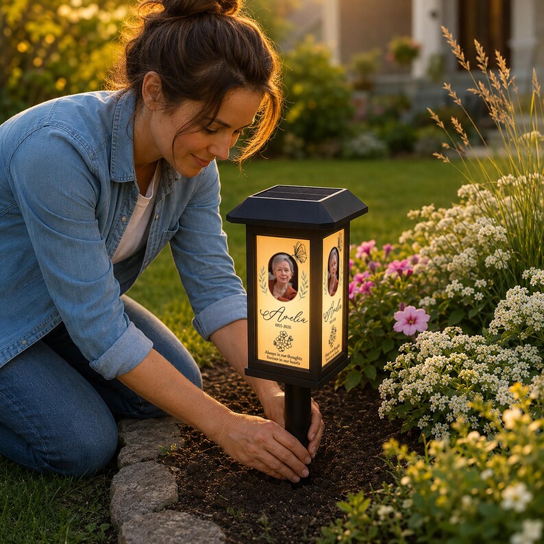 Personalized Memorial Garden Solar Light, Custom Photo Outdoor Lantern, Sympathy Gift, Remembrance Garden Decor