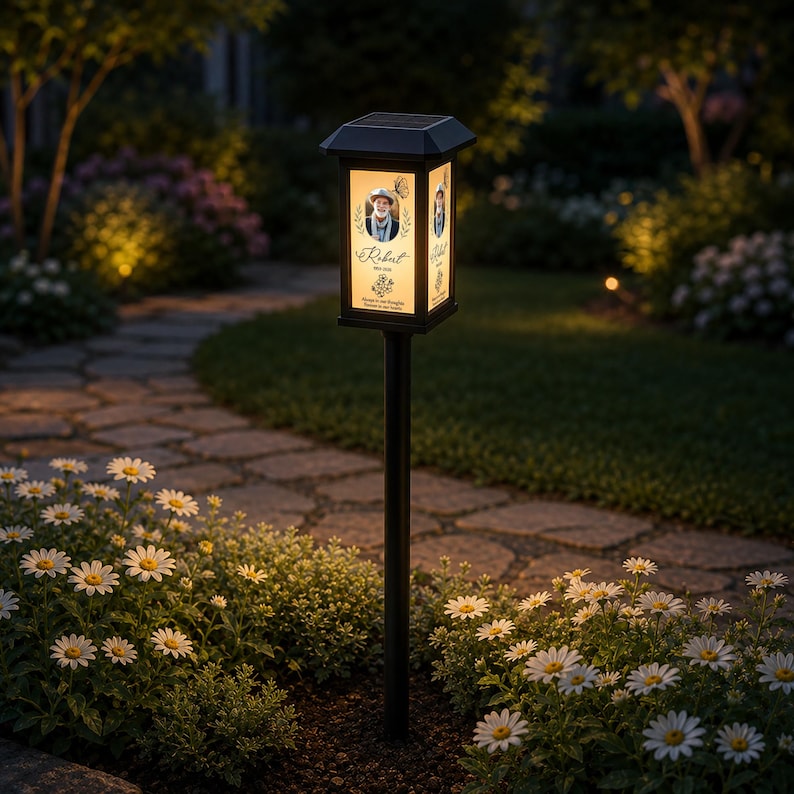Personalized Memorial Garden Solar Light, Custom Photo Outdoor Lantern, Sympathy Gift, Remembrance Garden Decor