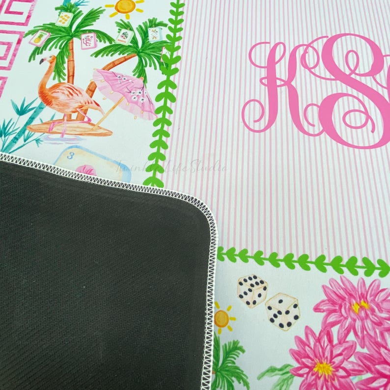 Personalized Monogram Printed Majiong Mat, Luxurious Mahjong Table Cover, Tropical Table Cover