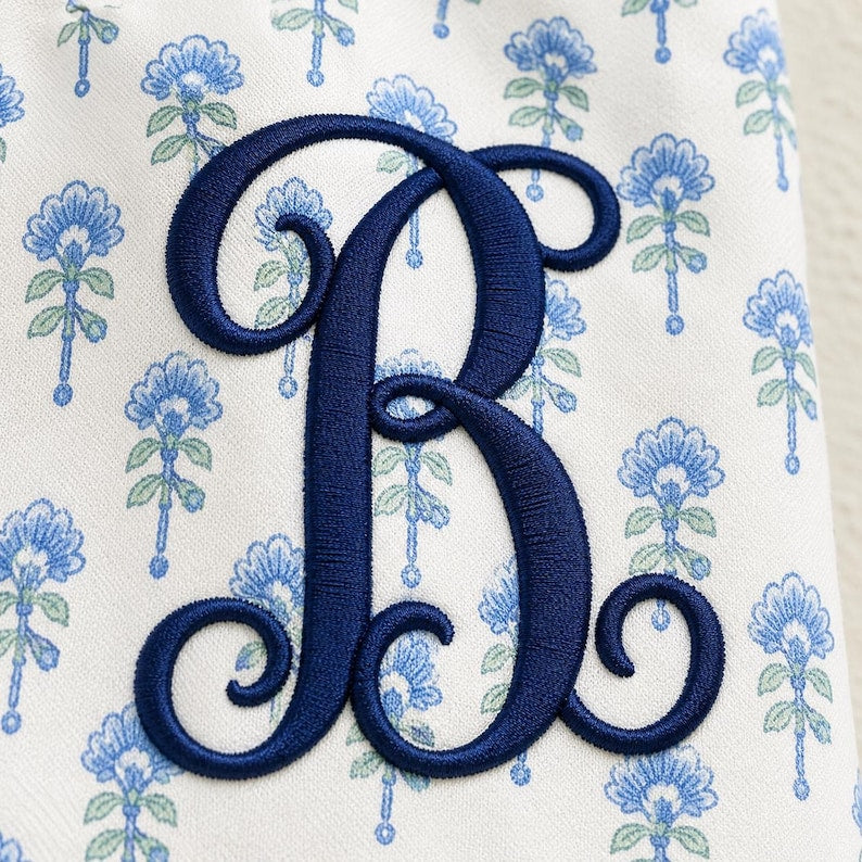 Personalized Monogram Wreath Bow, Blue Floral Door Sash, Custom Front Door Ribbon, Spring Summer Entryway Decor