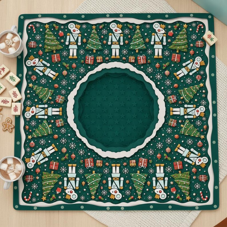 Nutcracker Christmas Mahjong Mat, Whimsical Holiday Decor, Festive Winter Wonderland Table Game Mat