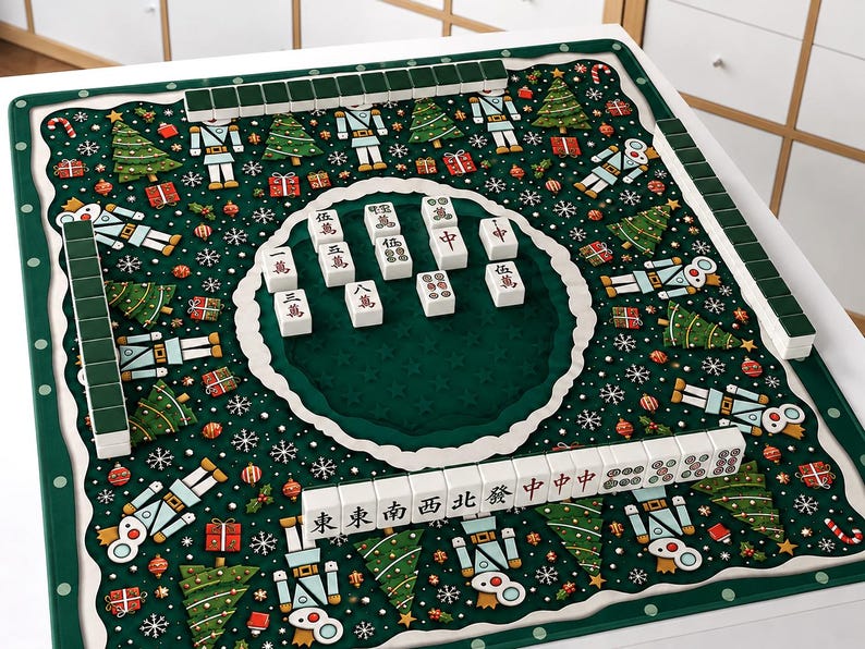 Nutcracker Christmas Mahjong Mat, Whimsical Holiday Decor, Festive Winter Wonderland Table Game Mat