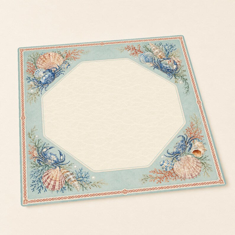Coastal Shell Cabinet Mahjong Mat, Blue Crab and Seashell Mahjong Table Mat