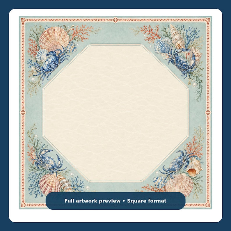 Coastal Shell Cabinet Mahjong Mat, Blue Crab and Seashell Mahjong Table Mat