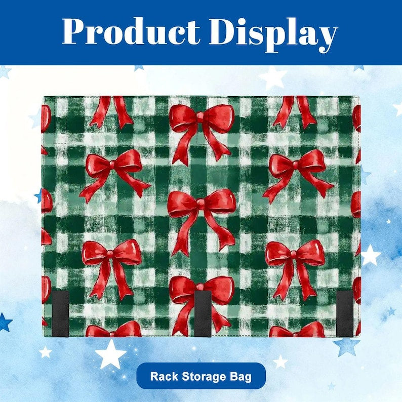 Christmas Mahjong Bag Set, Holiday Mahjong Tote Bag, Christmas Bow Mahjong Tile Bag, Buffalo Plaid Mahjong Rack Bag