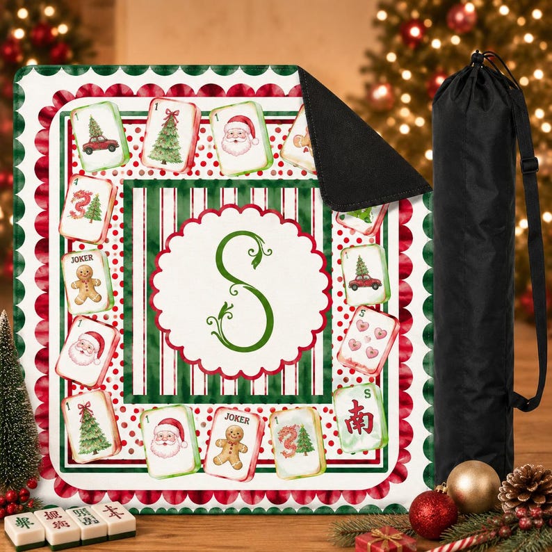 Christmas Mahjong Mat, Personalized Mahjong Playing Mat, Holiday Mahjong Gift, Game Mat