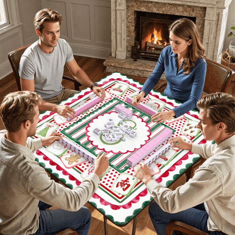 Christmas Mahjong Mat, Personalized Mahjong Playing Mat, Holiday Mahjong Gift, Game Mat
