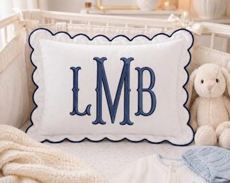 Personalized Embroidered Monogram Pillowcases , Custom Name Nursery Decor Cushion, Baby Room Decor