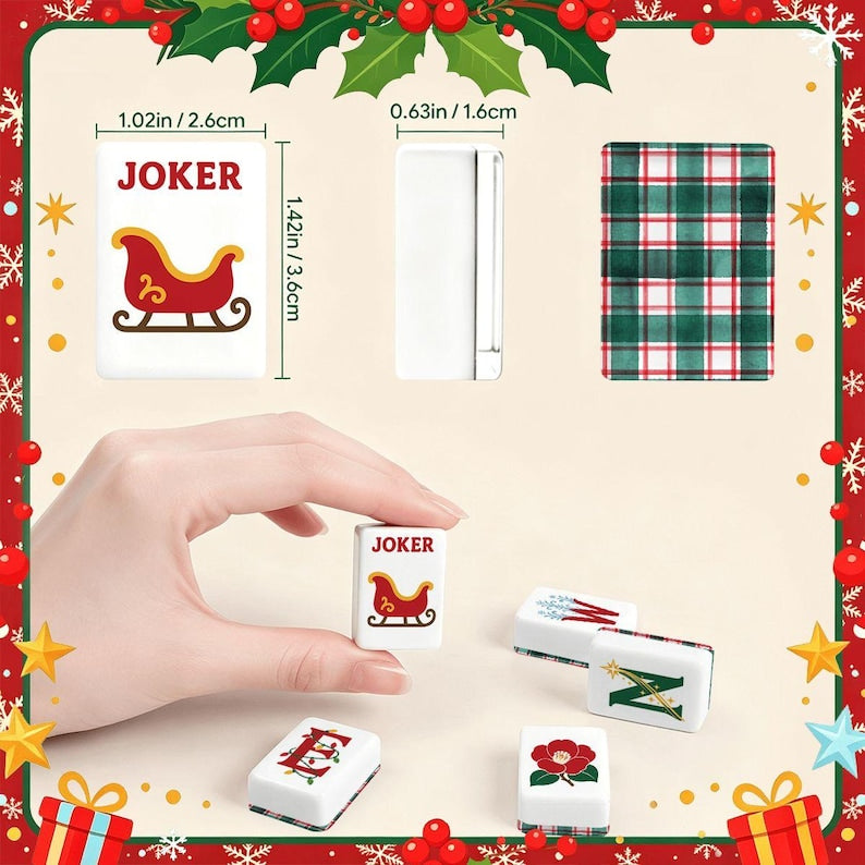 Christmas Mahjong Tile Set 160 Pieces, Green Plaid Holiday Mah Jongg Tiles, Festive Tartan Mahjong Set, Christmas Gift